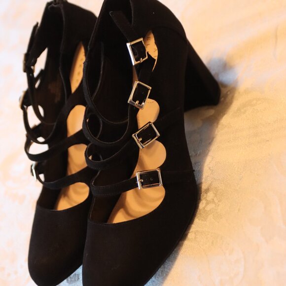 Lauren Blakwell Black Velvet Strappy High Heel Dress Shoe Size 8.5 - Picture 4 of 11
